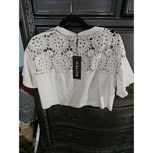 Galita Khaki Beige Crochet Lace Back Cropped T-Shirt GTD5030 NWT Small